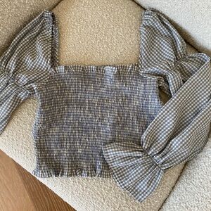 UO Gingham Cinched-Sleeve Blouse XS
